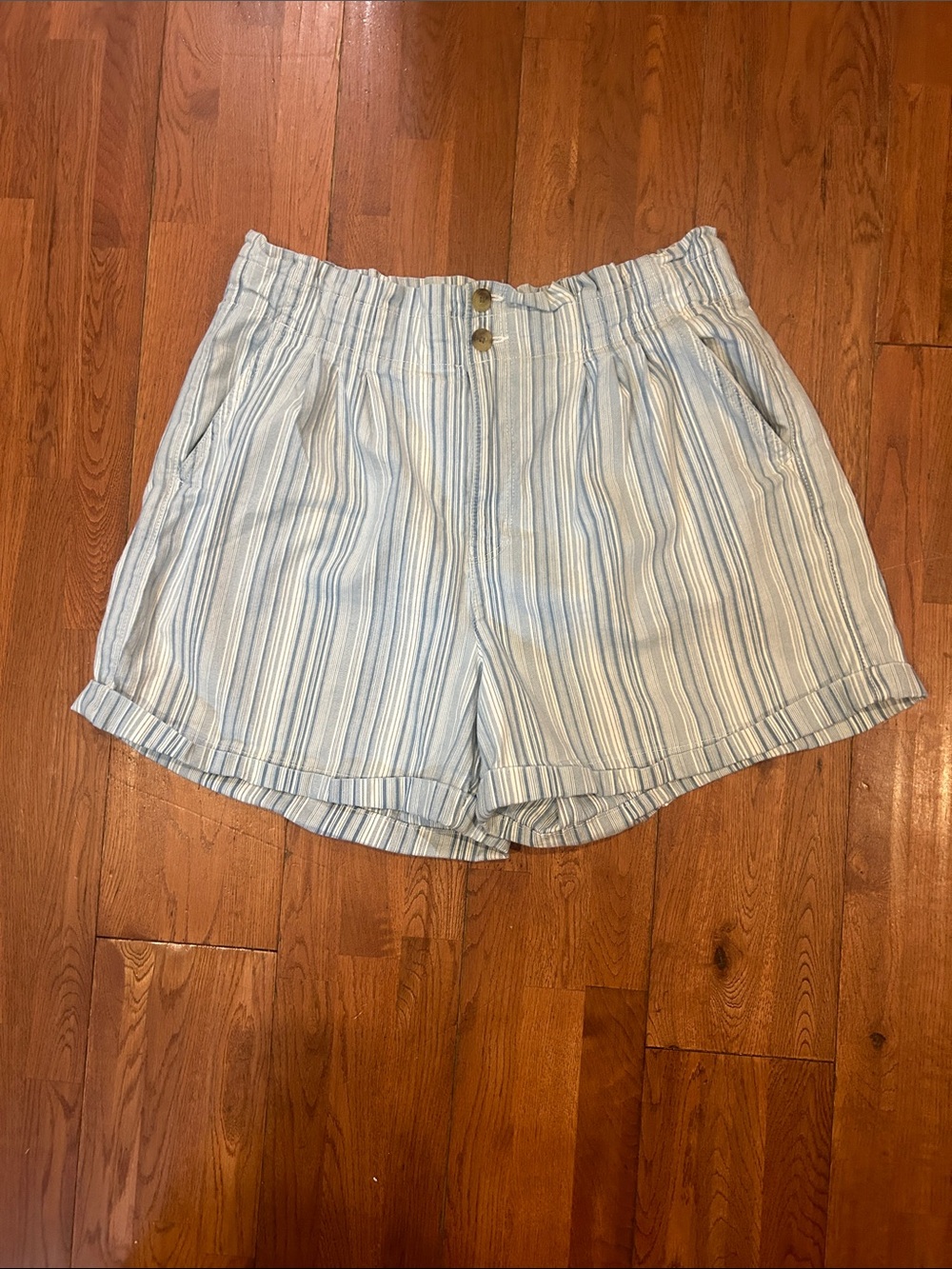 American Eagle Outfitters Light Blue & White Striped Shorts High Waist